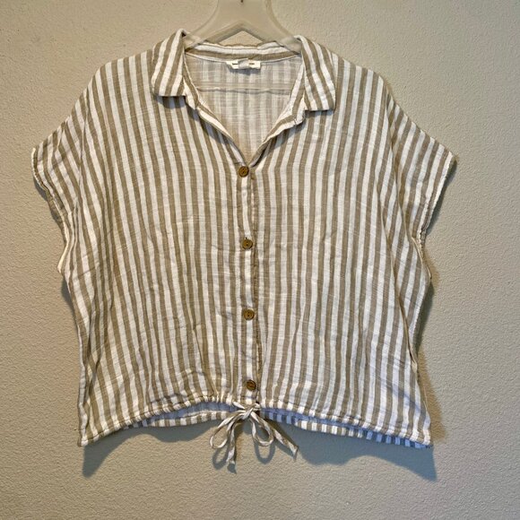 Beach Lunch Lounge Stripe Button Up Cotton Top Drawstring XL - Picture 1 of 4